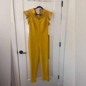 New York & Company Mustard Ruffle Jumpsuit